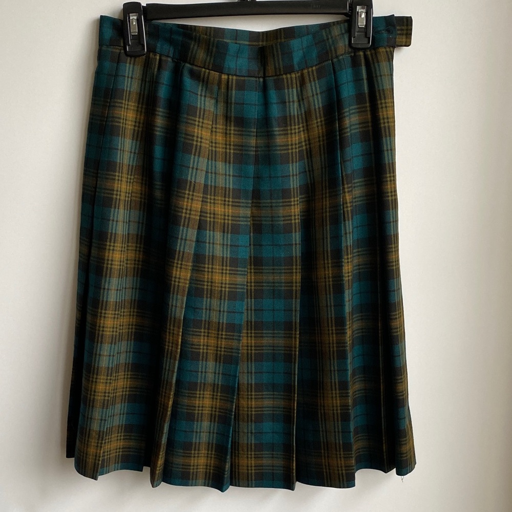 VTG LL Bean Pleated Wool Rayon Midi Skirt Lined Side Zip - Picture 2 of 8